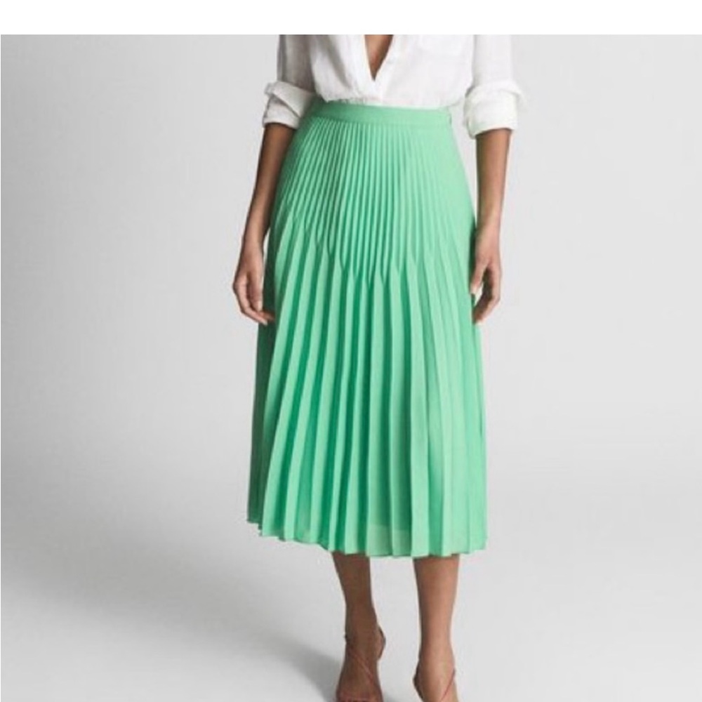 Reiss Izzie Green Pleated Midi Skirt
